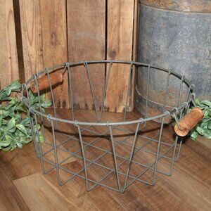 LARGE Chippy Wrought Iron Farmhouse Decor Basket with Wood Handles